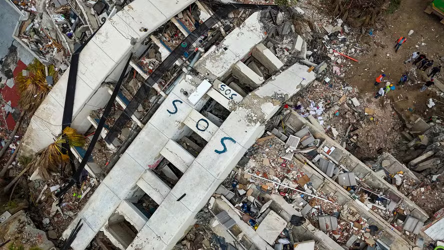 Urban area severely affected by the earthquake